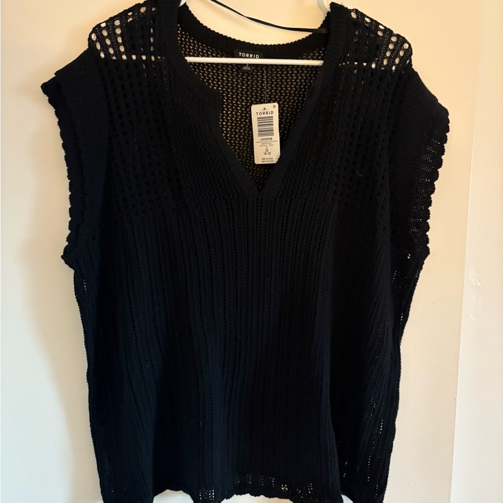 Torrid Black Mesh Knit Pullover